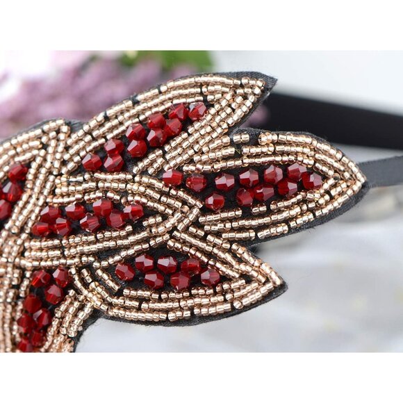 🆕 Women Red Vintage Floral Leaf Flapper Headband High Quality Soft Polish Bead - Picture 4 of 7